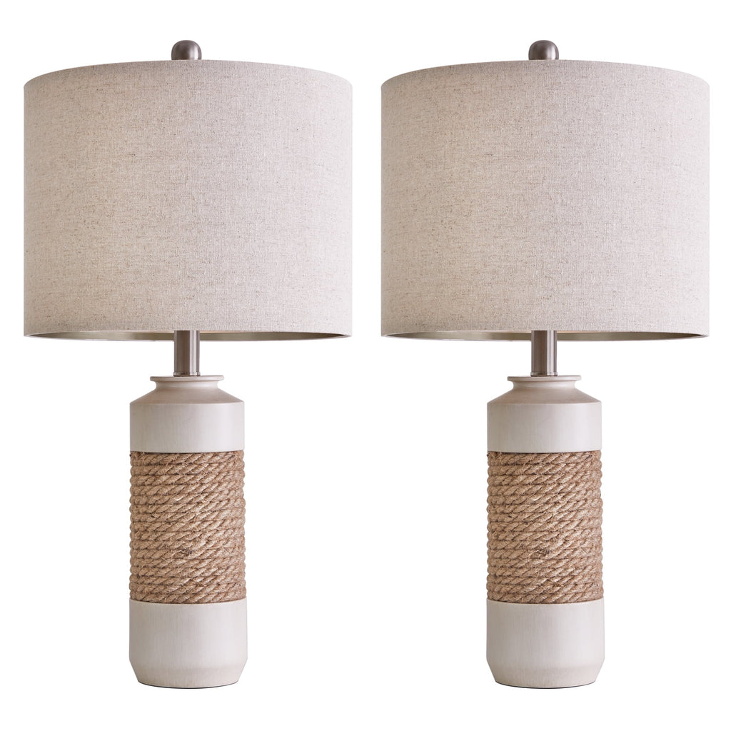 Farmhouse Resin Table Lamp Set of 2 for Living Room Bedroom 23.75" Rustic Rattan Nightstand Bedside Lamps with Lamp Shades