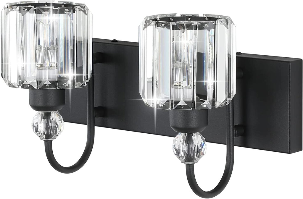 Modern Vanity Lights - 2-Light Black Crystal Bathroom Wall Fixtures