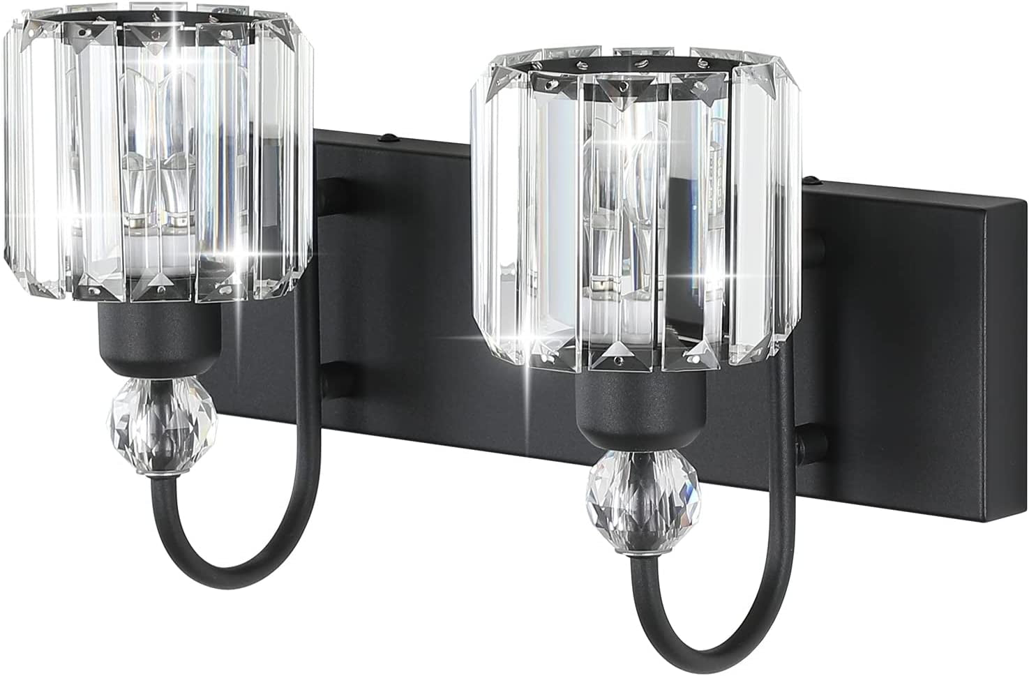 Modern Vanity Lights - 2-Light Black Crystal Bathroom Wall Fixtures
