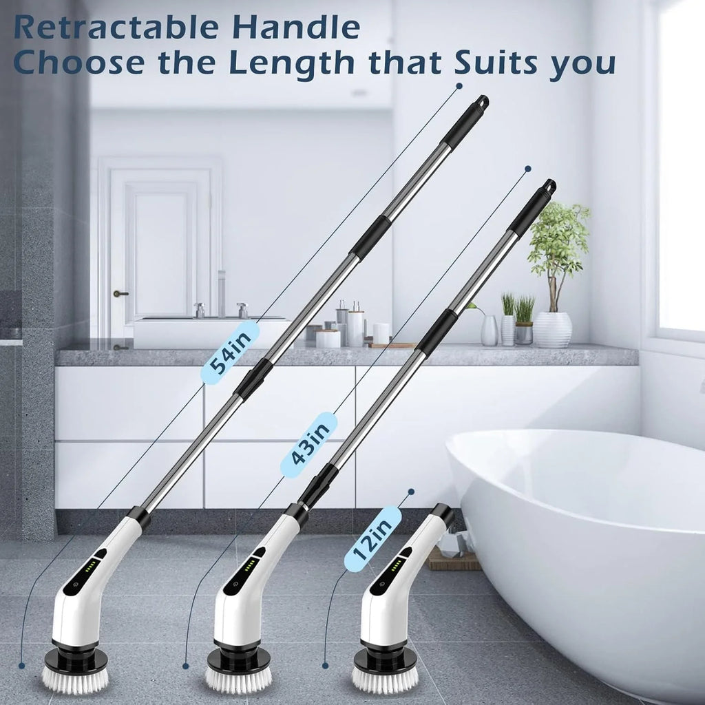 Cordless Electric Spin Scrubber with 9 Replaceable Heads - Long & Short Handle, Power Scrubber for Bathroom, Tile, Tub & Floor