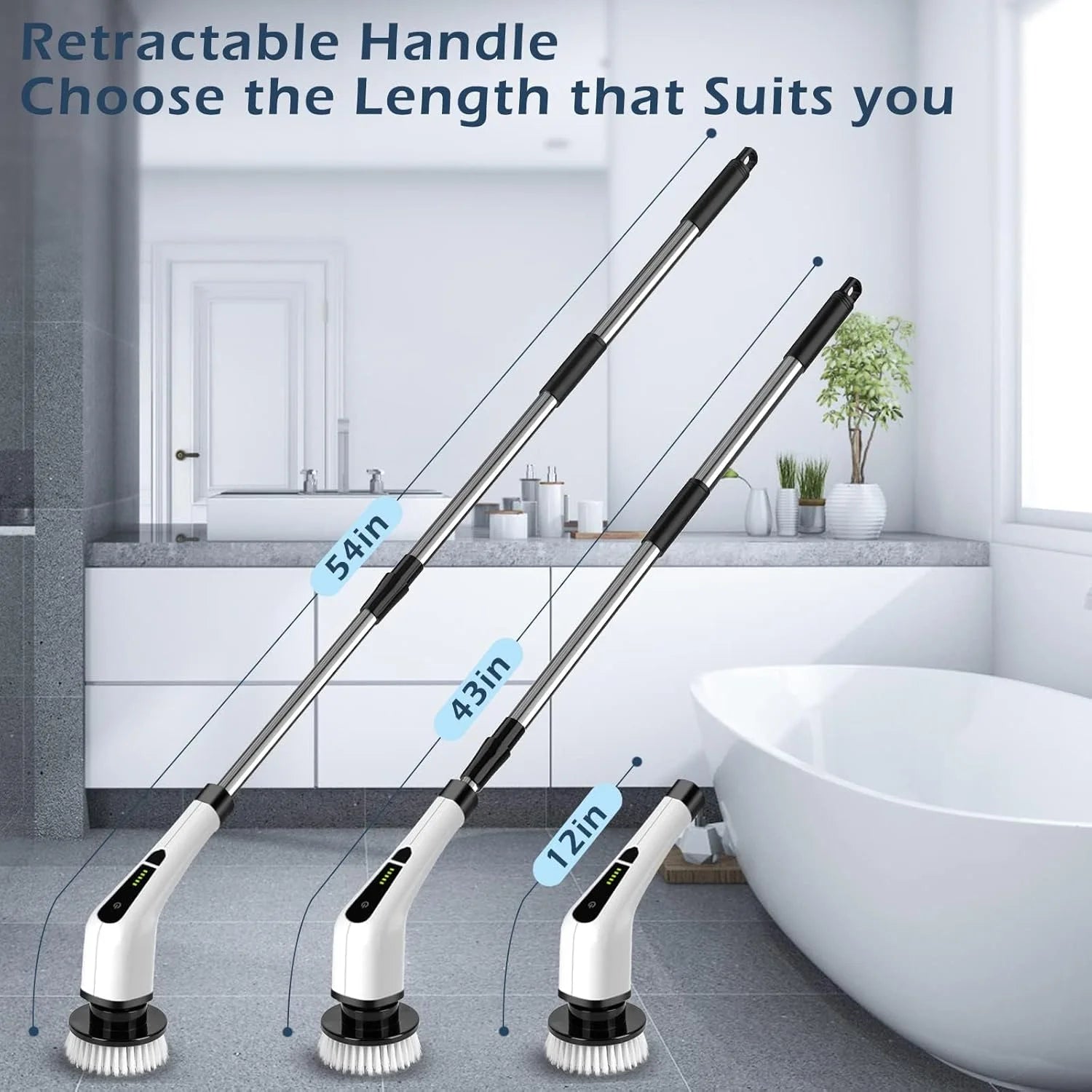 Cordless Electric Spin Scrubber with 9 Replaceable Heads - Long & Short Handle, Power Scrubber for Bathroom, Tile, Tub & Floor