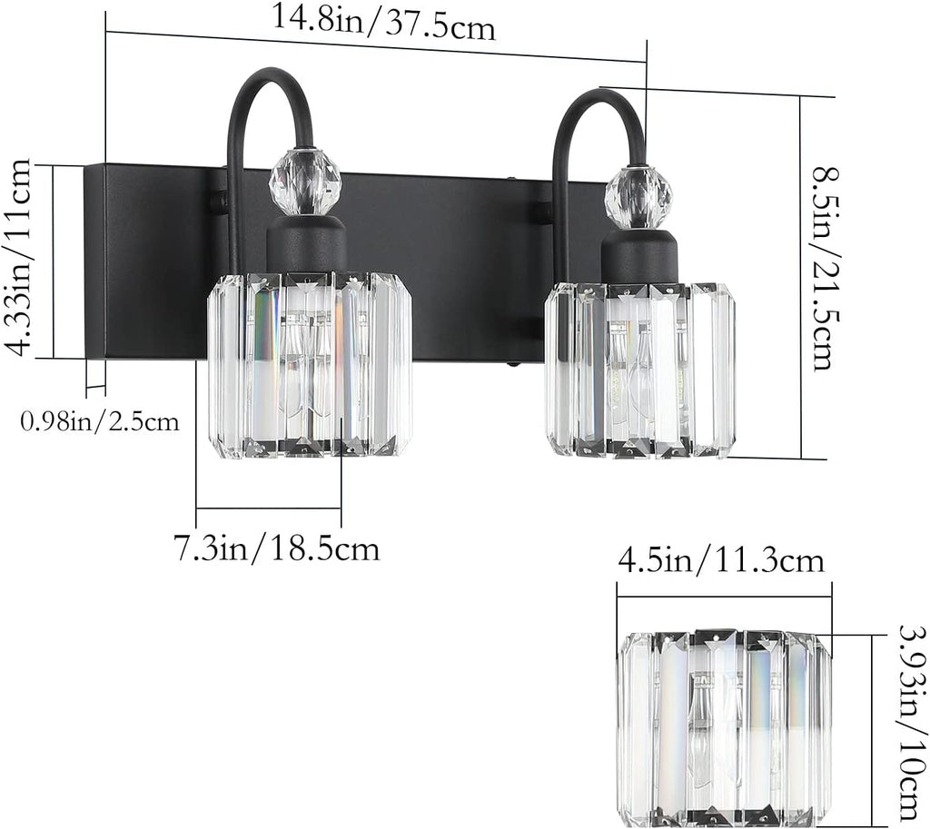 Modern Vanity Lights - 2-Light Black Crystal Bathroom Wall Fixtures