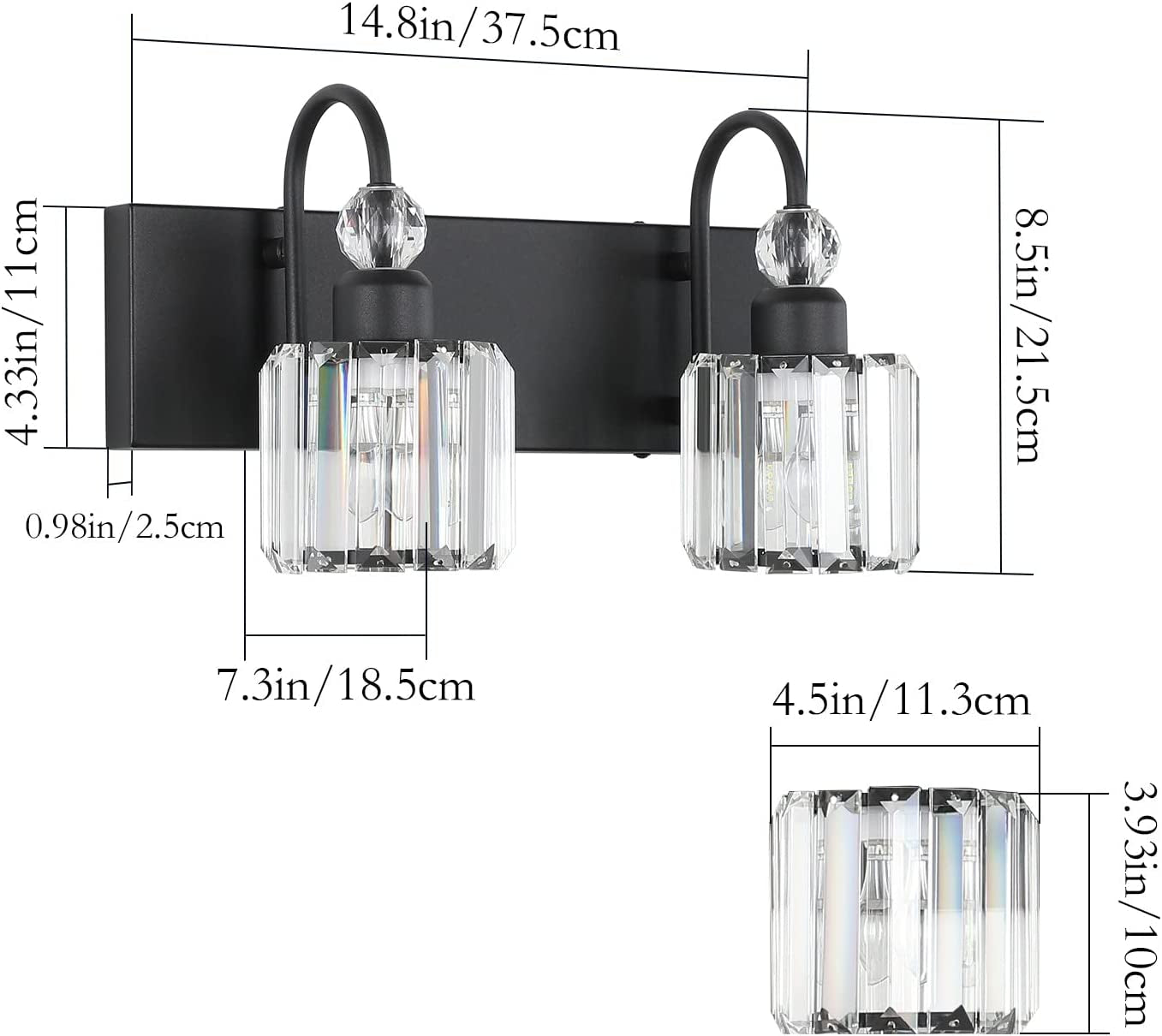 Modern Vanity Lights - 2-Light Black Crystal Bathroom Wall Fixtures