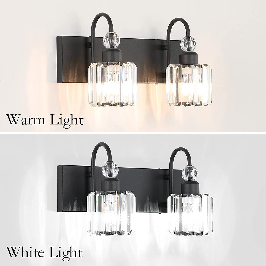 Modern Vanity Lights - 2-Light Black Crystal Bathroom Wall Fixtures