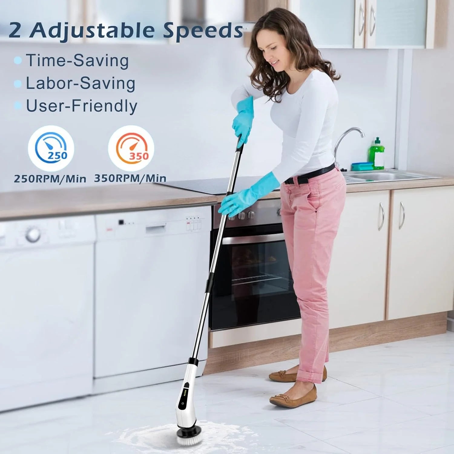 Cordless Electric Spin Scrubber with 9 Replaceable Heads - Long & Short Handle, Power Scrubber for Bathroom, Tile, Tub & Floor
