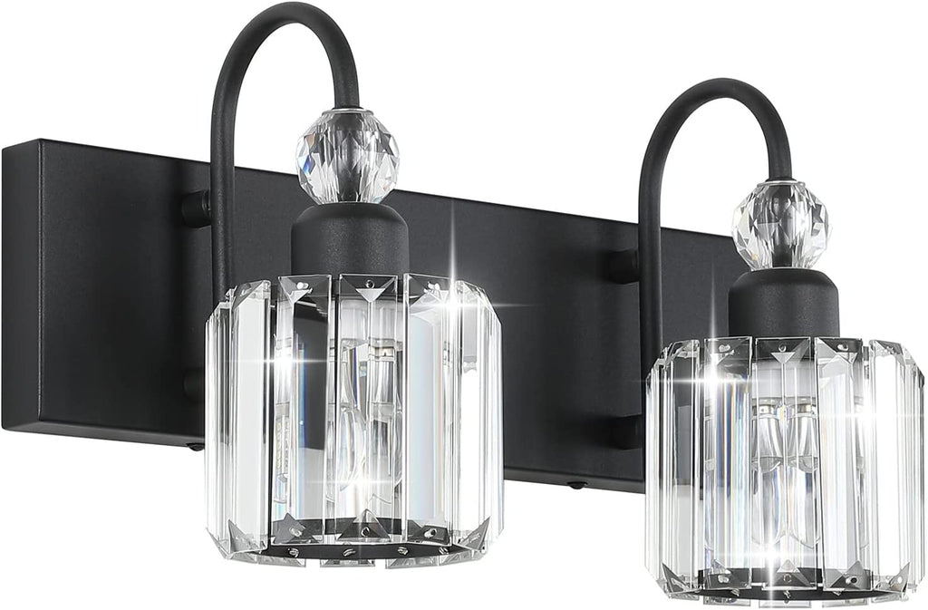 Modern Vanity Lights - 2-Light Black Crystal Bathroom Wall Fixtures