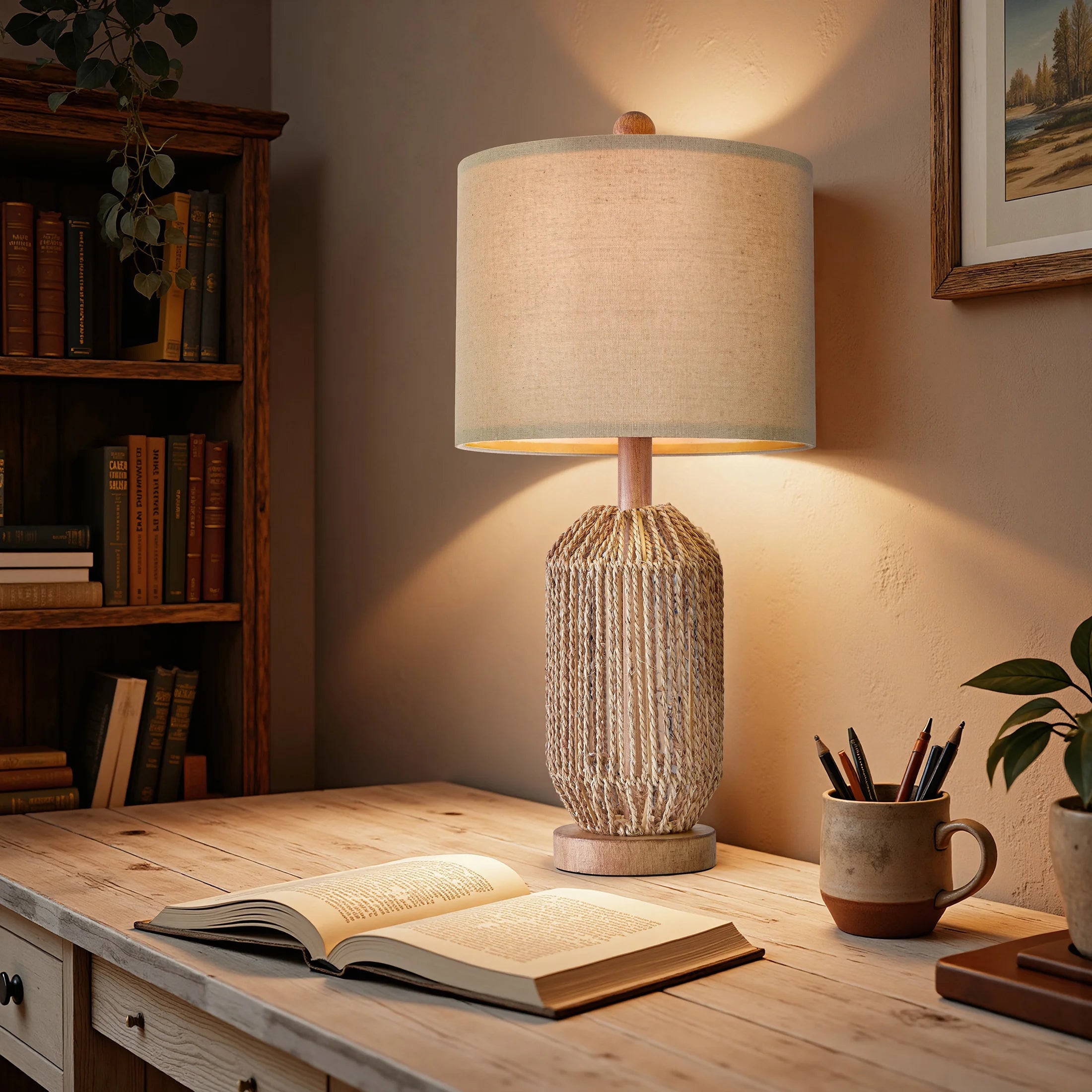 23.75" Twine Resin Table Lamps Retro Lamp Set of 2 for Bedroom Living Room