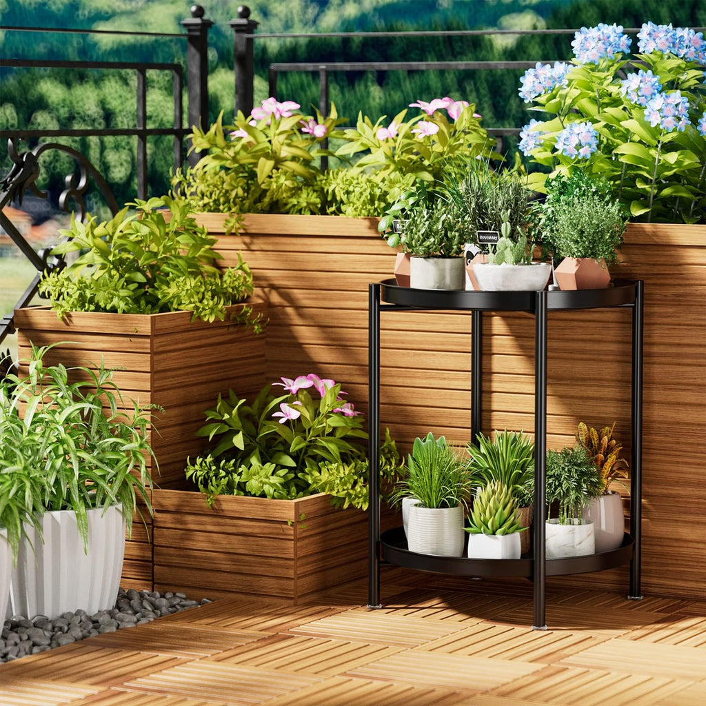 Tray End Table - Metal Side Table 2 Tier Nightstand round Accent Coffee Table Sofa Side Table Waterproof Indoor Outdoor Snack Table Removable Tray Table for Living Room Bedroom Office Black