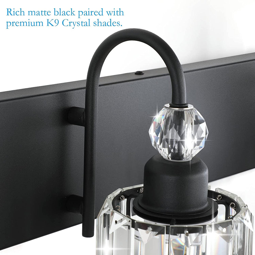 Modern Vanity Lights - 2-Light Black Crystal Bathroom Wall Fixtures