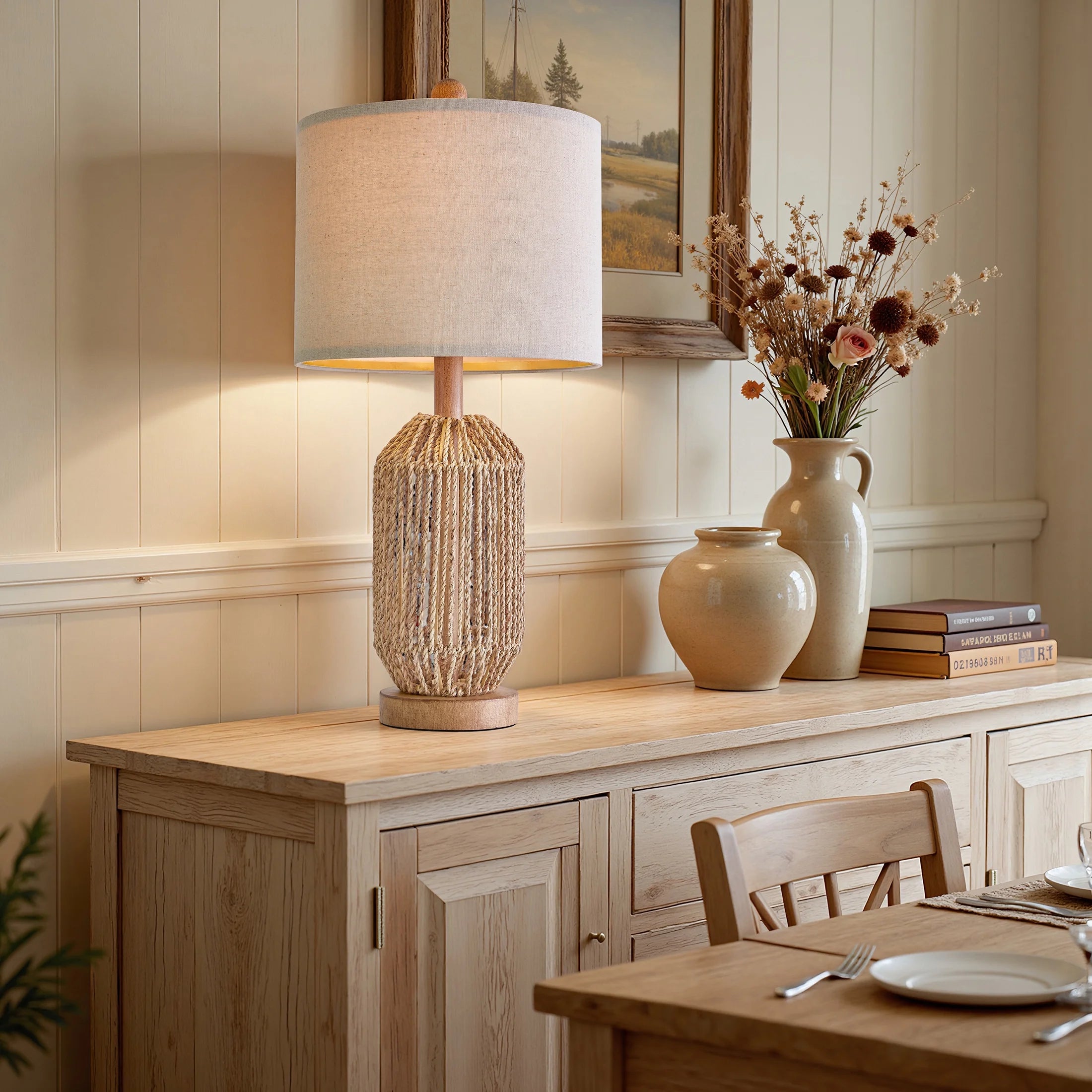 23.75" Twine Resin Table Lamps Retro Lamp Set of 2 for Bedroom Living Room