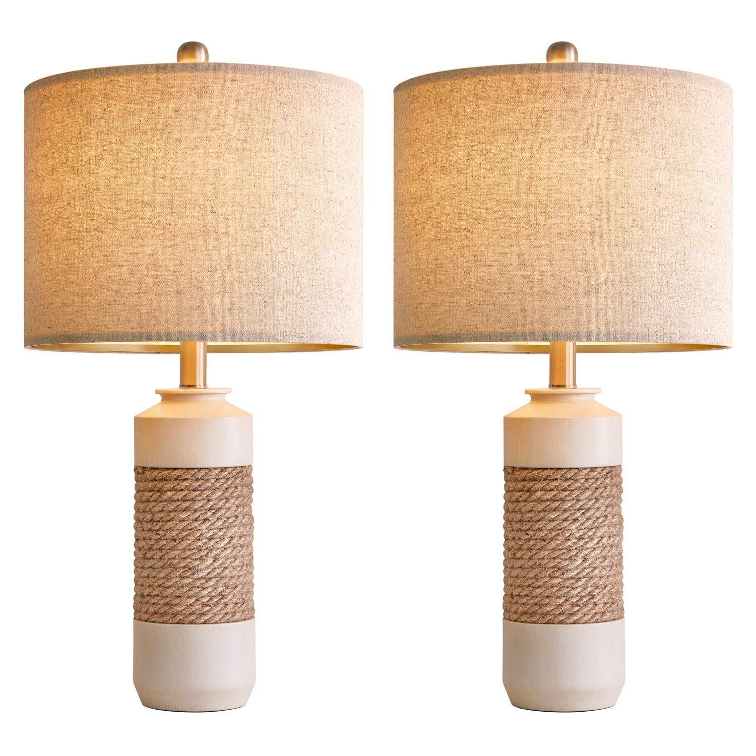 Farmhouse Resin Table Lamp Set of 2 for Living Room Bedroom 23.75" Rustic Rattan Nightstand Bedside Lamps with Lamp Shades