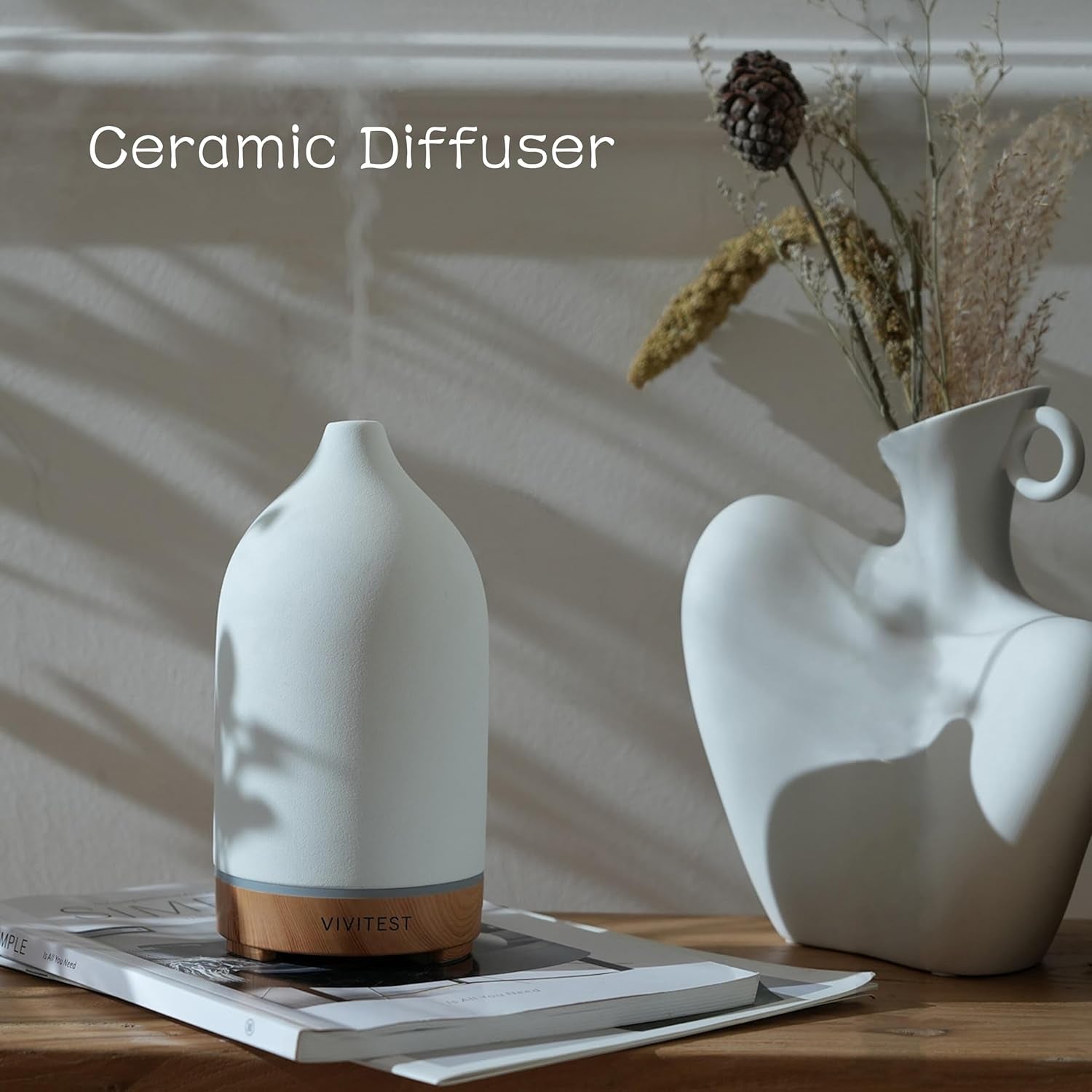 200ML Ceramic Essential Oil Diffuser,Stone Essential Oil Diffuser,Ultrasonic Aromatherapy Diffusers for Home