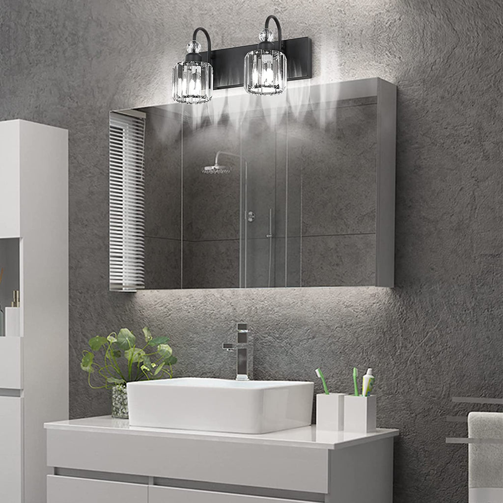 Modern Vanity Lights - 2-Light Black Crystal Bathroom Wall Fixtures